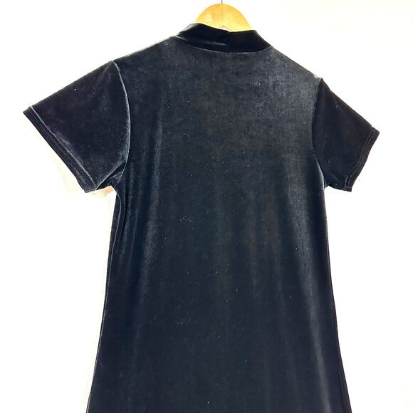 Walter Medium Black Short Sleeve Maxi Dress Velvet Mock Neck Romantic Goth Sexy - Picture 5 of 12